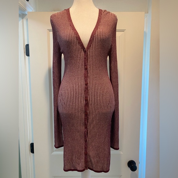 NWOT RAG & BONE Alexis Long Sleeve Rib Knit V-Neck Sweater Mini Dress - Picture 6 of 13